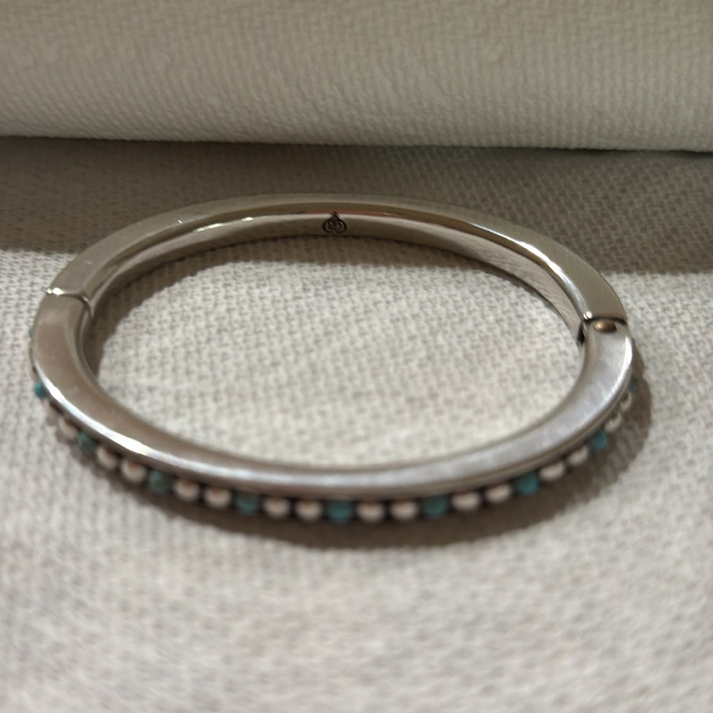 NEVER WORN : Brighton Silver and Turquoise Studded Hinged Bangle Bracelet - Picture 3 of 4